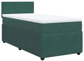 Κρεβάτι Boxspring με Στρώμα Σκούρο Πράσινο 90x200 εκ. Βελούδινο - Πράσινο