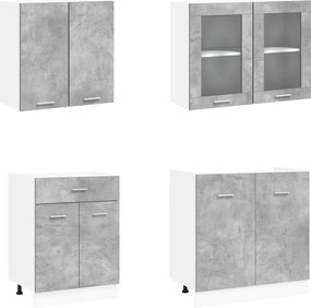 vidaXL Μονάδα κουζίνας Lyon 4 pcs Γκρι Σκυροδέματος Επεξεργασμένο Ξύλο