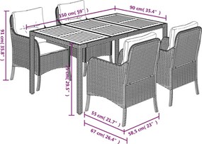 vidaXL Σετ Τραπεζαρίας Κήπου 5 τεμ. Γκρι Συνθ. Ρατάν με Μαξιλάρια