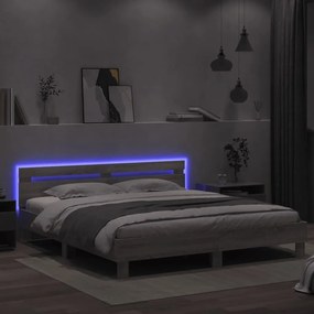 Πλαίσιο Κρεβατιού με Κεφαλάρι/LED Γκρι Sonoma 200x200 εκ. - Γκρι