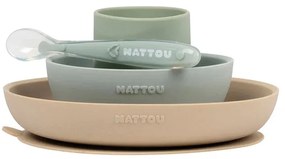 Σετ Φαγητού 4τμχ Nattou Silicon Πράσινο-Μπεζ
