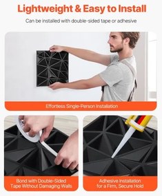 VEVOR 3D Wall Panels 33-Pack 11.81x11.81'' PVC 32 Sq.Ft Coverage Diamond Black