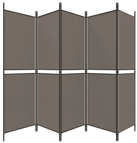 Διαχωριστικό Δωματίου με 5 Πάνελ Ανθρακί 250x200 εκ. από Ύφασμα - Ανθρακί