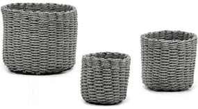 Σετ Καλάθια Στρογγυλά Γκρι Χαρτόσχοινο 17.5x15x12.5CM 3Τμχ