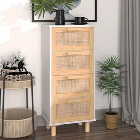 vidaXL Συρταριέρα Λευκή 40 x 30 x 90 εκ. Μασίφ Πεύκο &amp; Φυσικό Ρατάν