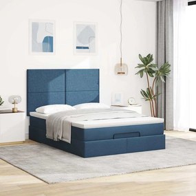 vidaXL Οθωμανικό κρεβάτι με στρώμα &amp; LEDs Μπλε 140x200cm ύφασμα