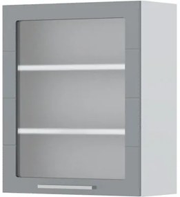 Ντουλάπι κρεμαστό Hudson V7-60-1KS με βιτρίνα-Λευκό - Γκρι - 60.00Χ32.00Χ72.00cm