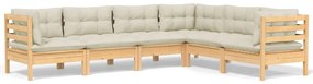 vidaXL Σαλόνι Κήπου Σετ 6 Τεμαχίων Μασίφ Ξύλο Πεύκου &amp; Κρεμ Μαξιλάρια