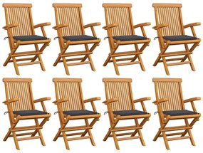 vidaXL Καρέκλες Κήπου 8 τεμ. από Μασίφ Ξύλο Teak με Ανθρακί Μαξιλάρια