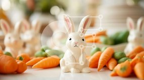 Intra Συλλεκτικό Ξύλινο Παζλ Plywood 4mm - Πασχαλινό λαγουδάκι σερβίτσιο με καρότα και λαχανικά Σε Ξύλινο Κουτί - Διαστάσεις: 10x10 cm – 25 κομμάτια