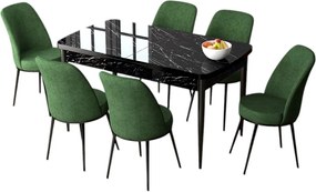 Extendable Dining Table &amp; Chairs Set (7 Pieces) Zen - Black Marble, Khaki Black Marble
Khaki