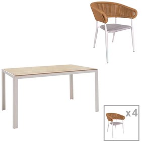 Τραπεζαρία Nares-Raven A σετ 5τεμ pakoworld λευκό αλουμίνιο και plywood σε φυσική απόχρωση 140x80x72.5εκ