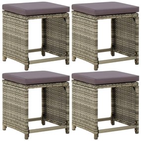 vidaXL Σκαμπό Κήπου 4 τεμ. Γκρι από Συνθετικό Ρατάν με Μαξιλάρια