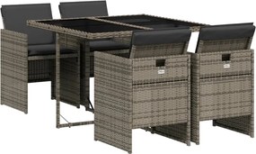 vidaXL Σετ Τραπεζαρίας Κήπου 5 τεμ. Γκρι Συνθ. Ρατάν με Μαξιλάρια