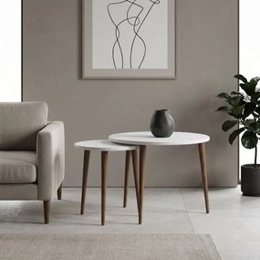 Τραπεζάκι σαλονιού σετ 2 τμχ Nola Megapap χρώμα λευκό Ø60x46εκ.