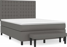 vidaXL Κρεβάτι Boxspring με Στρώμα Γκρι 140x200εκ. από Συνθετικό Δέρμα
