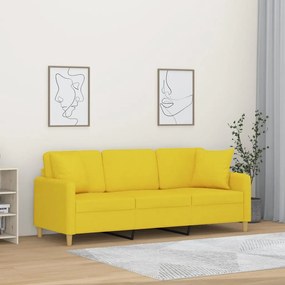 vidaXL Καναπές Τριθέσιος Ανοιχτό Κίτρινο Υφασμάτινος με Μαξιλάρια