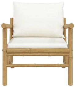 Καρέκλες Κήπου 2 τεμ. από Μπαμπού με Λευκά Κρεμ Μαξιλάρια - Κρεμ
