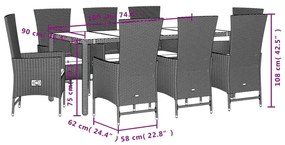 Σετ Τραπεζαρίας Κήπου 9 τεμ. Μπεζ Συνθετικό Ρατάν με Μαξιλάρια - Μπεζ