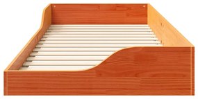 vidaXL Κρεβάτι δαπέδου Καφέ κεριού 90 x 220 cm Μασίφ ξύλο πεύκου
