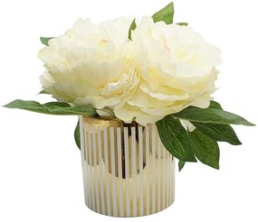 Artekko Faux Τεχνητή Παιώνια σε Κεραμική Γλάστρα Χρυσό Λευκό (30x30x26)cm Artekko F4465-CREA