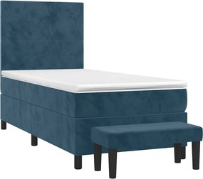 vidaXL Κρεβάτι Boxspring με Στρώμα Σκούρο Μπλε 90x190 εκ. Βελούδινο