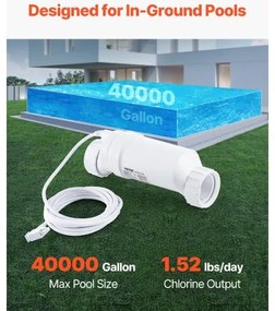 VEVOR Salt Water Chlorinator System W3T-Cell-15 for In-Ground Pool 40000 Gallons
