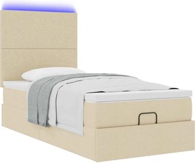 vidaXL Οθωμανικό κρεβάτι με στρώμα &amp; LEDs Cream 90x200 cm Ύφασμα
