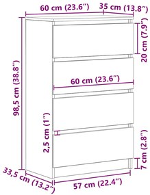 Συρταριέρα Καπνιστή Δρυς 60 x 35 x 98,5 εκ. Επεξεργασμένο Ξύλο 815075