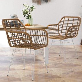 Σετ 2 καρέκλες κουζίνας Boho Style PE Rattan 56 x 60 x 79 cm Φυσικό + Λευκό