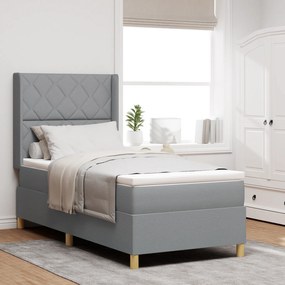vidaXL Κρεβάτι Box Spring με Στρώμα & LED Φως Γκρι 90x190 cm Υφάσματος
