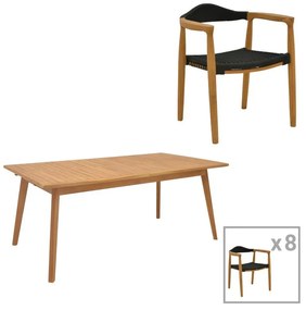 Τραπεζαρία 9 τεμ. Ganny-Pino teak ξύλο σε φυσική - μαυρη απόχρωση 180/240x100x75εκ 240x100x75 εκ.