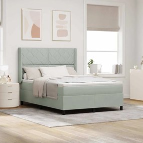 vidaXL κρεβάτι Box Spring με στρώμα και LED ζωήXL γκρι 140x200 εκ. βελούδο