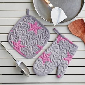 Πιάστρα Και Γάντι Κουζίνας Σετ 2τμχ Star Girl Grey-Pink Melinen Microfiber