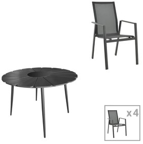 Τραπεζαρία Pinap-Dashiell σετ 5τεμ μαύρο αλουμίνιο και plywood σε μαύρη απόχρωση Φ110x74εκ