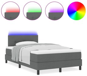 vidaXL Box Spring Bed με Στρώμα & LED Σκοτεινό Γκρι 120x200 εκ. Υφασμάτινο