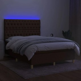 vidaXL Κρεβάτι Boxspring με Στρώμα &amp; LED Σκ.Καφέ 140x190εκ. Υφασμάτινο