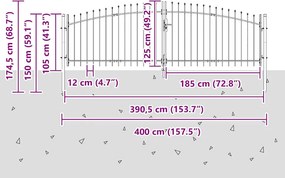 vidaXL Διπλή Πύλη WOERDEN 400 x 174,5 εκ. Ατσάλι Γκρι Κλειδώσιμο