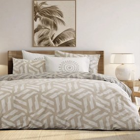Σεντόνια Santoro Με Λάστιχο (Σετ 4τμχ) Beige-Grey Nima Υπέρδιπλo 160x232cm 100% Βαμβάκι