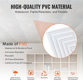 VEVOR Ceiling Tiles 12-Pack 24 x 24 in PVC Easy Installation White Echo Pattern