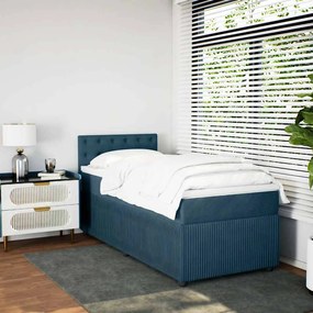 vidaXL Κρεβάτι Boxspring με Στρώμα Μπλε 80 x 200 εκ. Βελούδινο