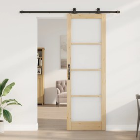vidaXL Συρόμενη Πόρτα με Σετ Εξαρτημάτων 'ORKDAL' Μασίφ Ξύλο και Γυαλί
