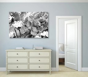 Εικόνα ζωγραφισμένα λουλούδια σε μαύρο & άσπρο - 90x60
