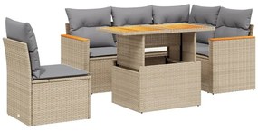 vidaXL Σετ Καναπέ Κήπου 6 τεμ. Μπεζ Συνθετικό Ρατάν με Μαξιλάρια