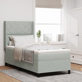 vidaXL κρεβάτι Box Spring με στρώμα & LED Γκρι 90x200 cm Βελούδινο