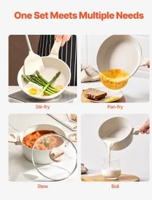 VEVOR 19 Piece Pots and Pans Set Granite Nonstick Kitchen Cookware White