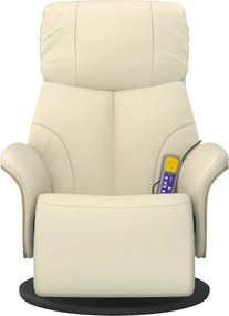 vidaXL Πολυθρόνα Μασάζ Ανακλινόμενη με Υποπόδιο Κρεμ από Συνθ. Δέρμα