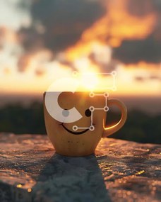 Intra Συλλεκτικό Ξύλινο Παζλ Plywood 4mm - Φλιτζάνι καφέ σε πέτρινο τοίχο με φόντο ηλιοβασίλεμα Σε Ξύλινο Κουτί - Διαστάσεις: 10x10 cm – 25 κομμάτια