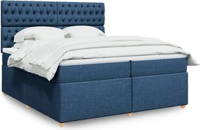 vidaXL Κρεβάτι Boxspring με Στρώμα Μπλε 200x200 εκ. Υφασμάτινο