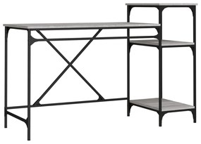 vidaXL Γραφείο με Ράφια Γκρι Sonoma 135x50x90 εκ. Επεξ. Ξύλο/Σίδηρος